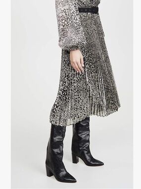 Schutz Black Croc Embossed Maryana Block Boot, 9.5B